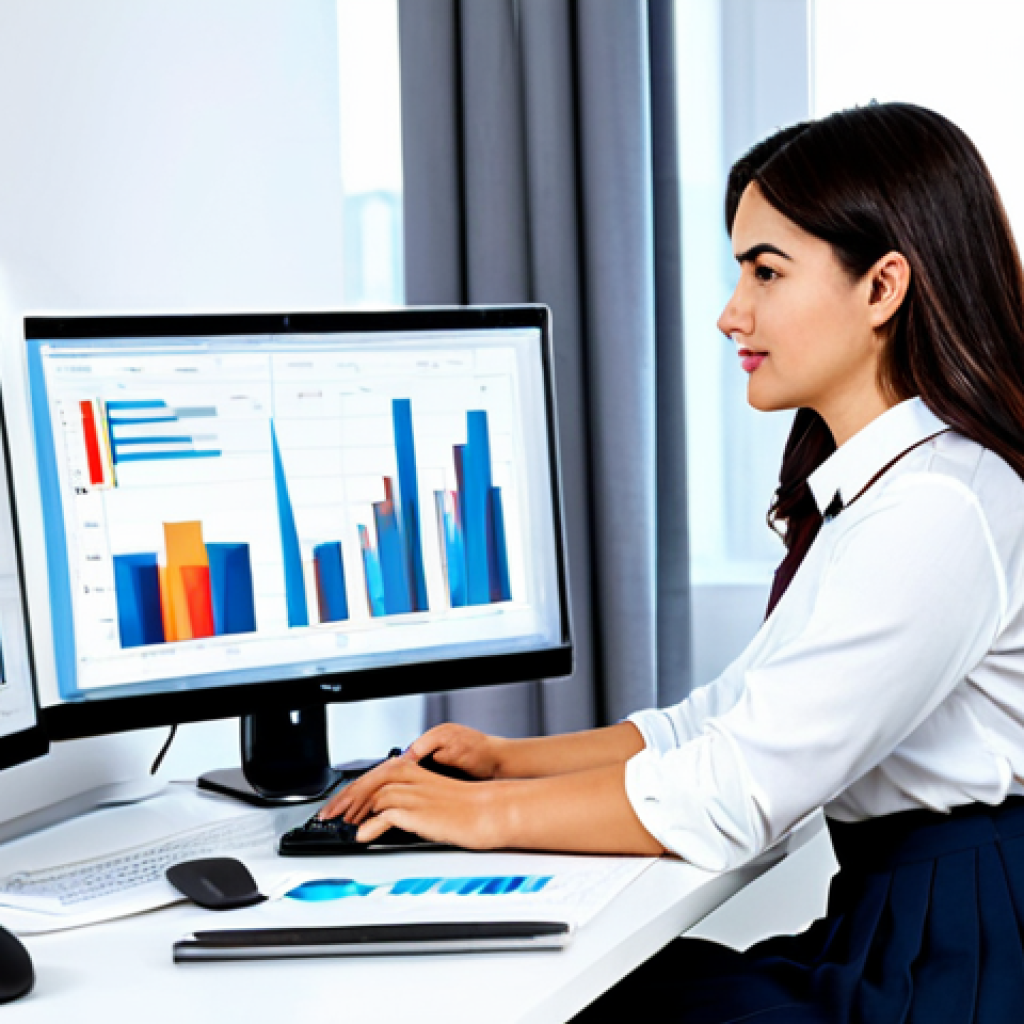 디지털 명성 관리의 성공적인 원칙 - ** "A woman managing online reputation, sitting at a desk, working on a computer, surrounded by cha...