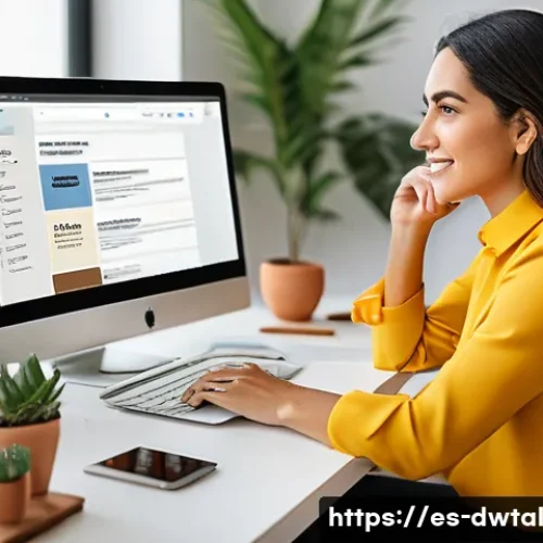 브랜드 이미지 개선을 위한 디지털 마케팅 - A modern digital marketing workspace featuring a professional Hispanic woman in her early 30s, dress...