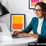 온라인 평판 개선을 위한 팁 - A professional Hispanic woman confidently working on her personal brand at a modern home office, sur...