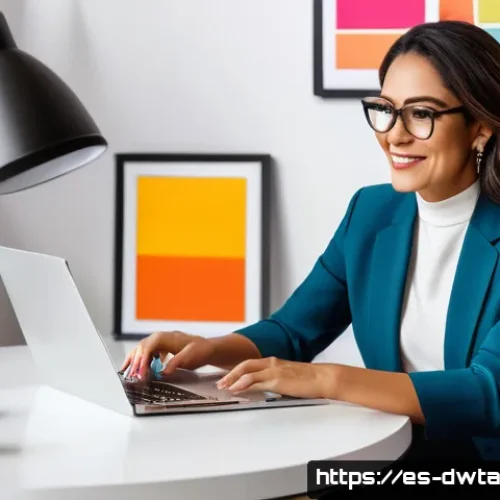 온라인 평판 개선을 위한 팁 - A professional Hispanic woman confidently working on her personal brand at a modern home office, sur...