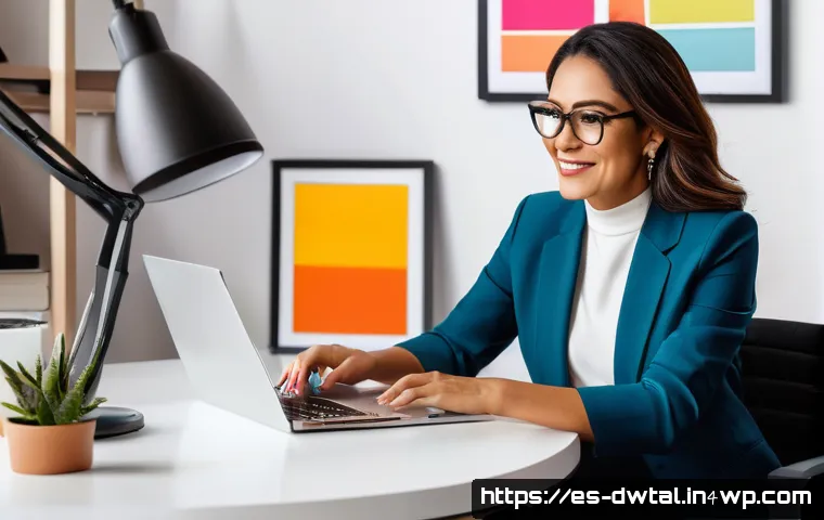 온라인 평판 개선을 위한 팁 - A professional Hispanic woman confidently working on her personal brand at a modern home office, sur...