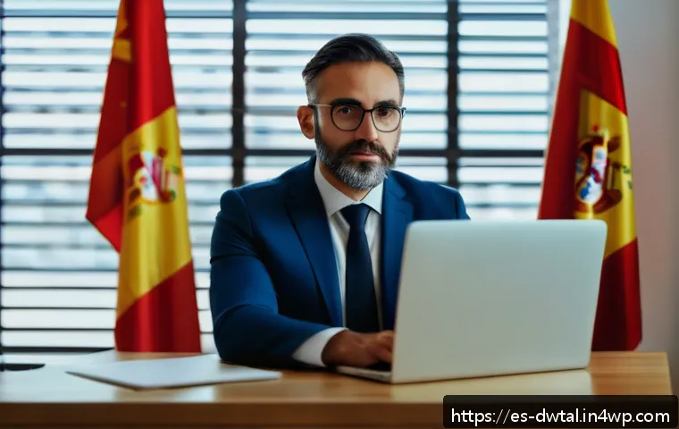 명성 관리의 법적 측면 - A professional Spanish digital rights lawyer in a modern office setting, reviewing documents about o...